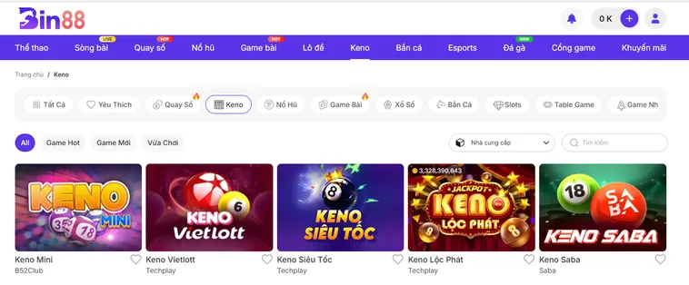 Keno Bin88 Sân Chơi Quay Số Siêu Tốc Nhận Thưởng Lớn Mỗi Ngày
