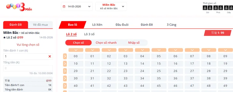 Chinh Phục Lô Đề 3 Miền Tại Bin88 Tỷ Lệ Ăn Thưởng 1 Ăn 99